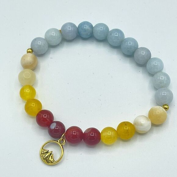 Mountain wave carnelian yellow agate honey calcite aquamarine beaded stretch bra - Picture 11 of 13